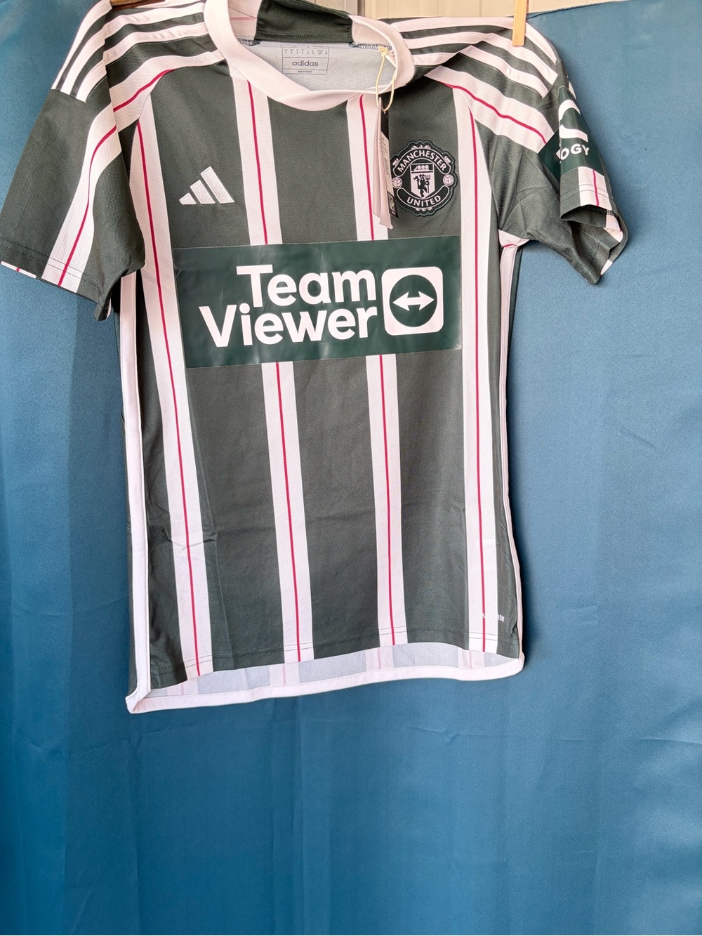 Adidas Manchester United Green Jersey with red & White Accents FIFA RARE Sports